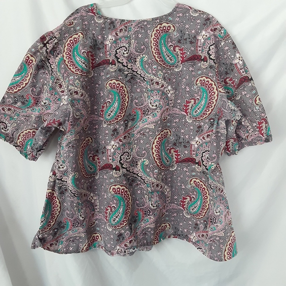 HEALING HANDS GREY/PAISLEY MULTI COLOR SMOCKED SCRUB TOP COTTON #5011X WMS 3XL - Picture 2 of 10